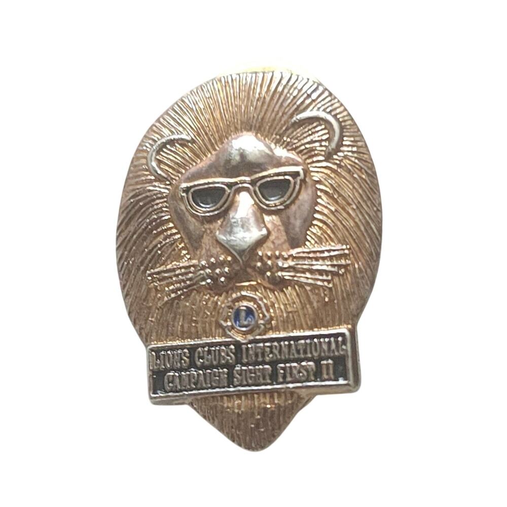 Lions Clubs International Novelty Lion Sunglasses Gold Tone Enamel Lapel Pin